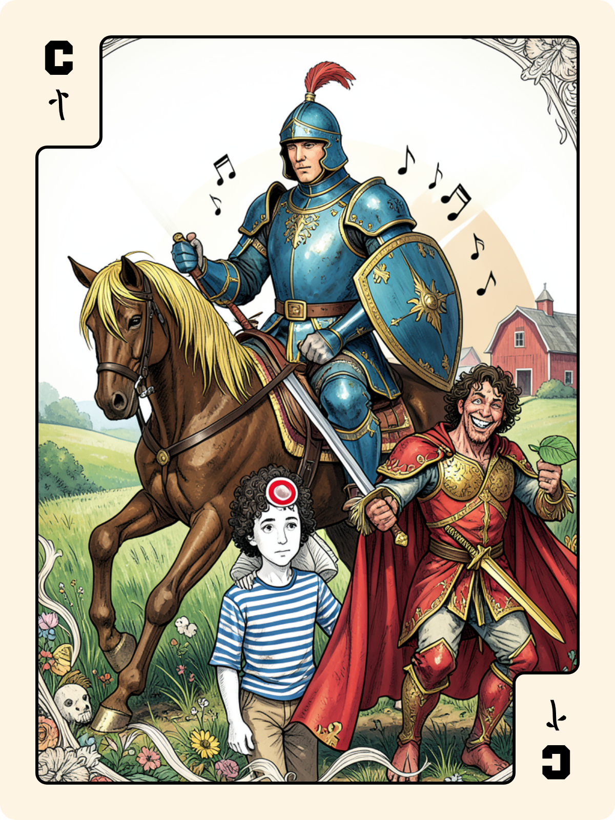 Valet de Trèfle + Cavalier de Bâton + Roi de Bâton