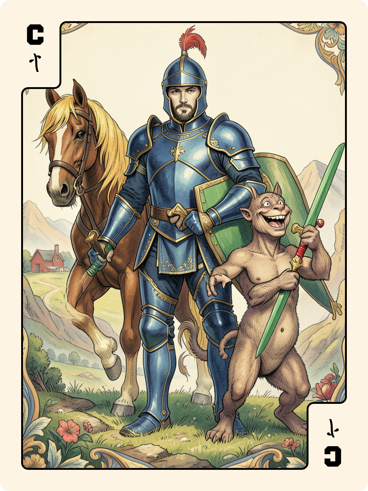 Valet de Trèfle + Cavalier de Bâton + Roi de Bâton