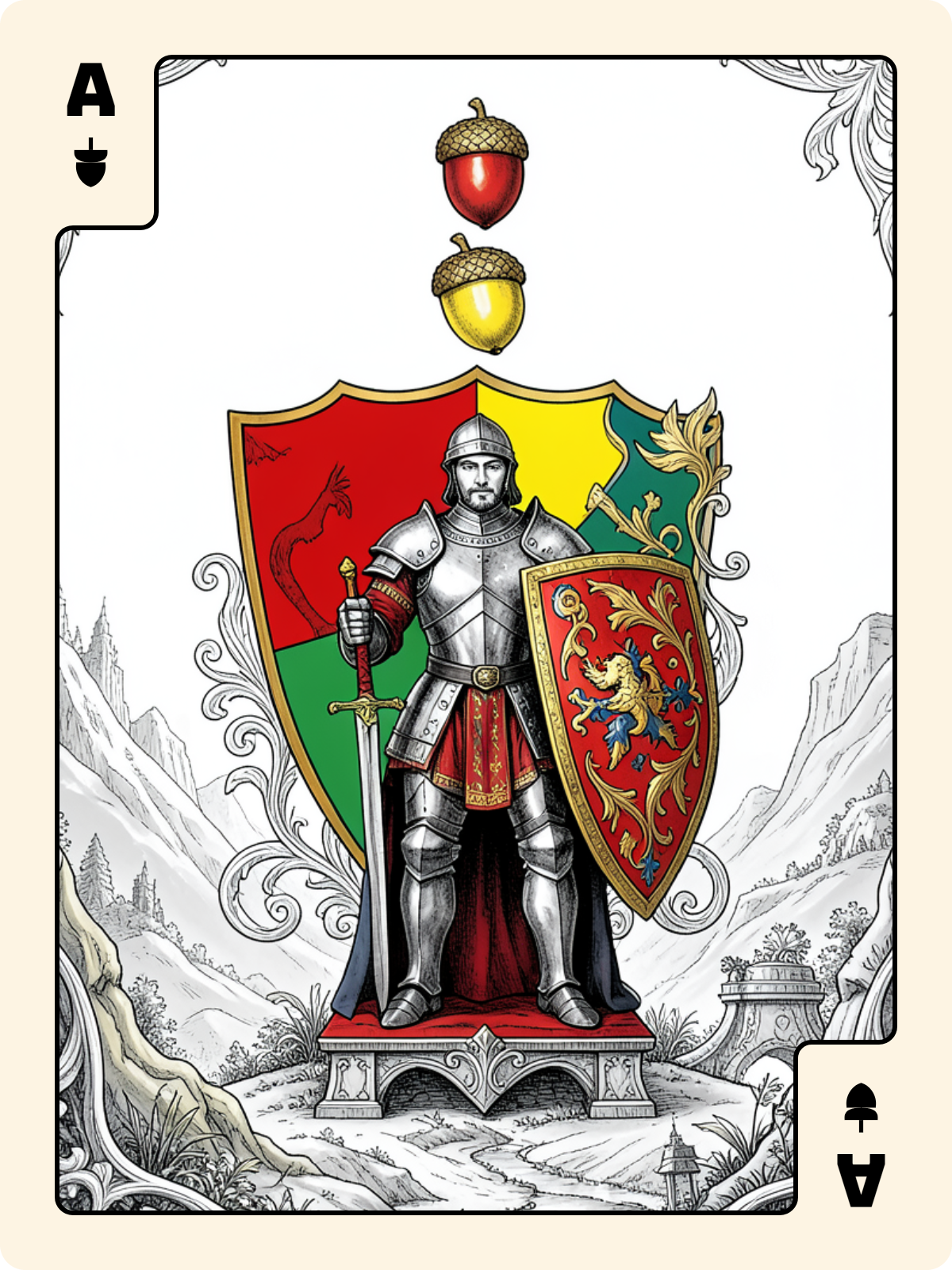 Dame de Pique + As de Gland + 4 de Trèfle