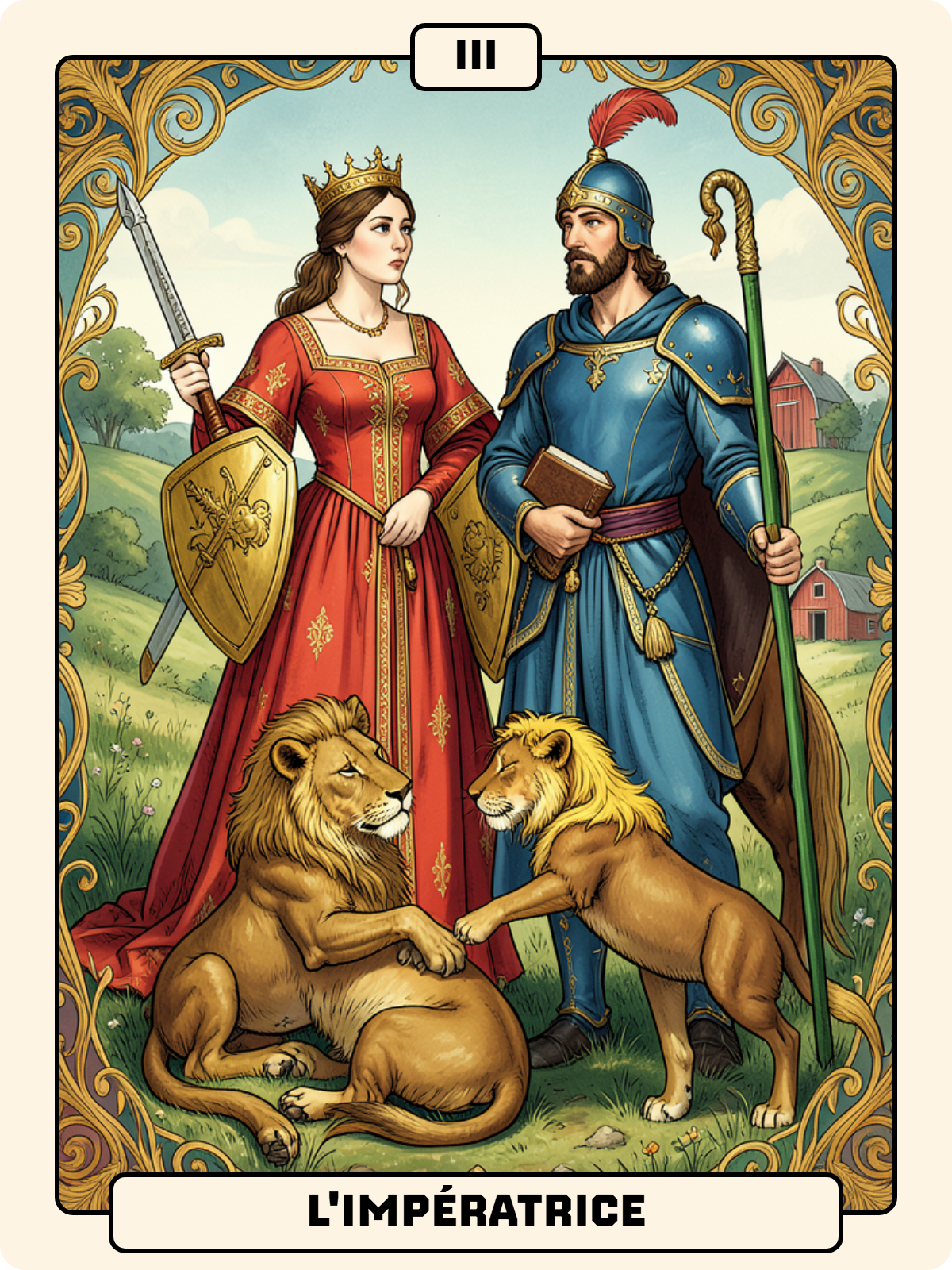 Dame de Carreau + Atout 3 + Cavalier de Bâton