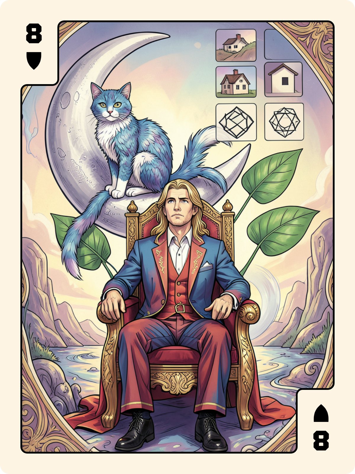 Joker + 8 de Bouclier + Roi de Feuille
