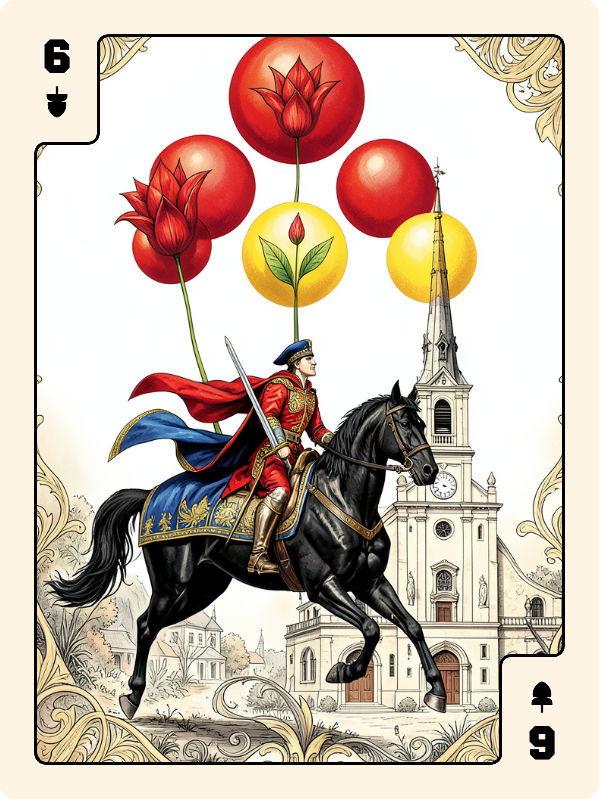 Cavalier d'Épée + 6 de Gland + 7 de Gland