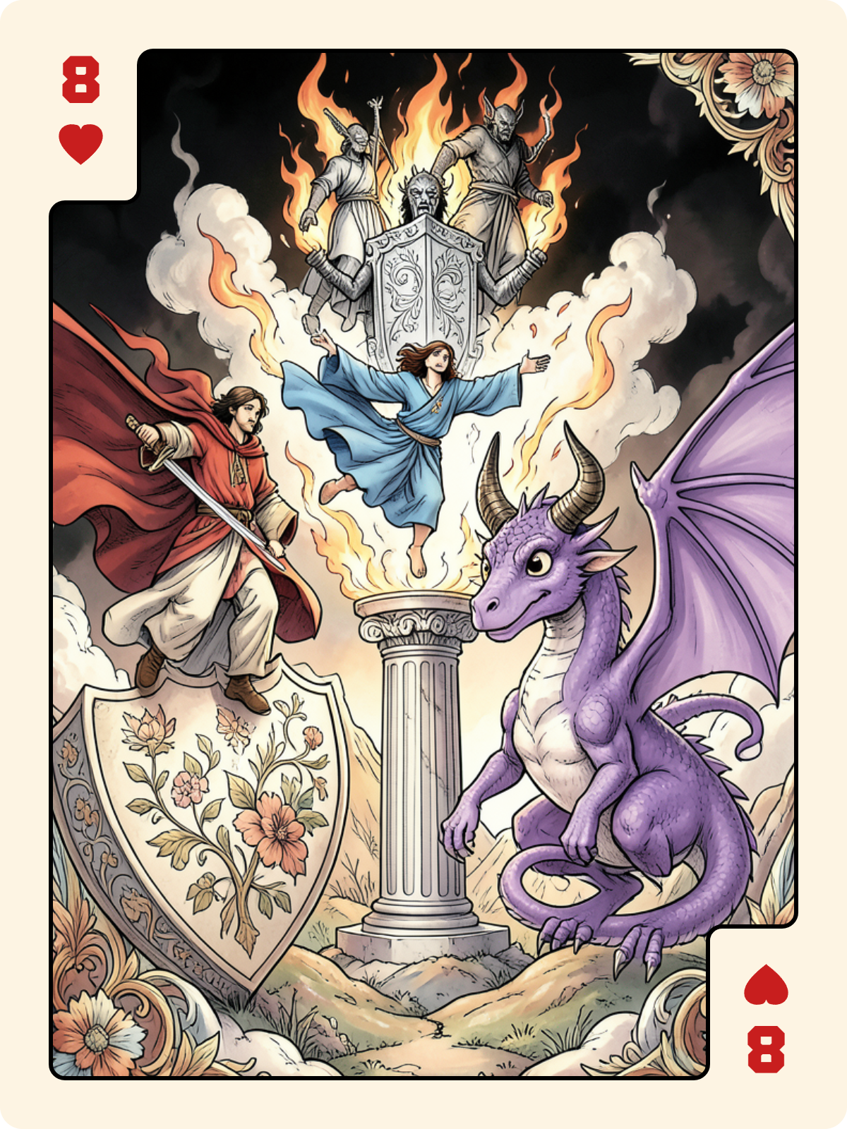 Arcane majeur 16 + 8 de Cœur + Dame de Carreau
