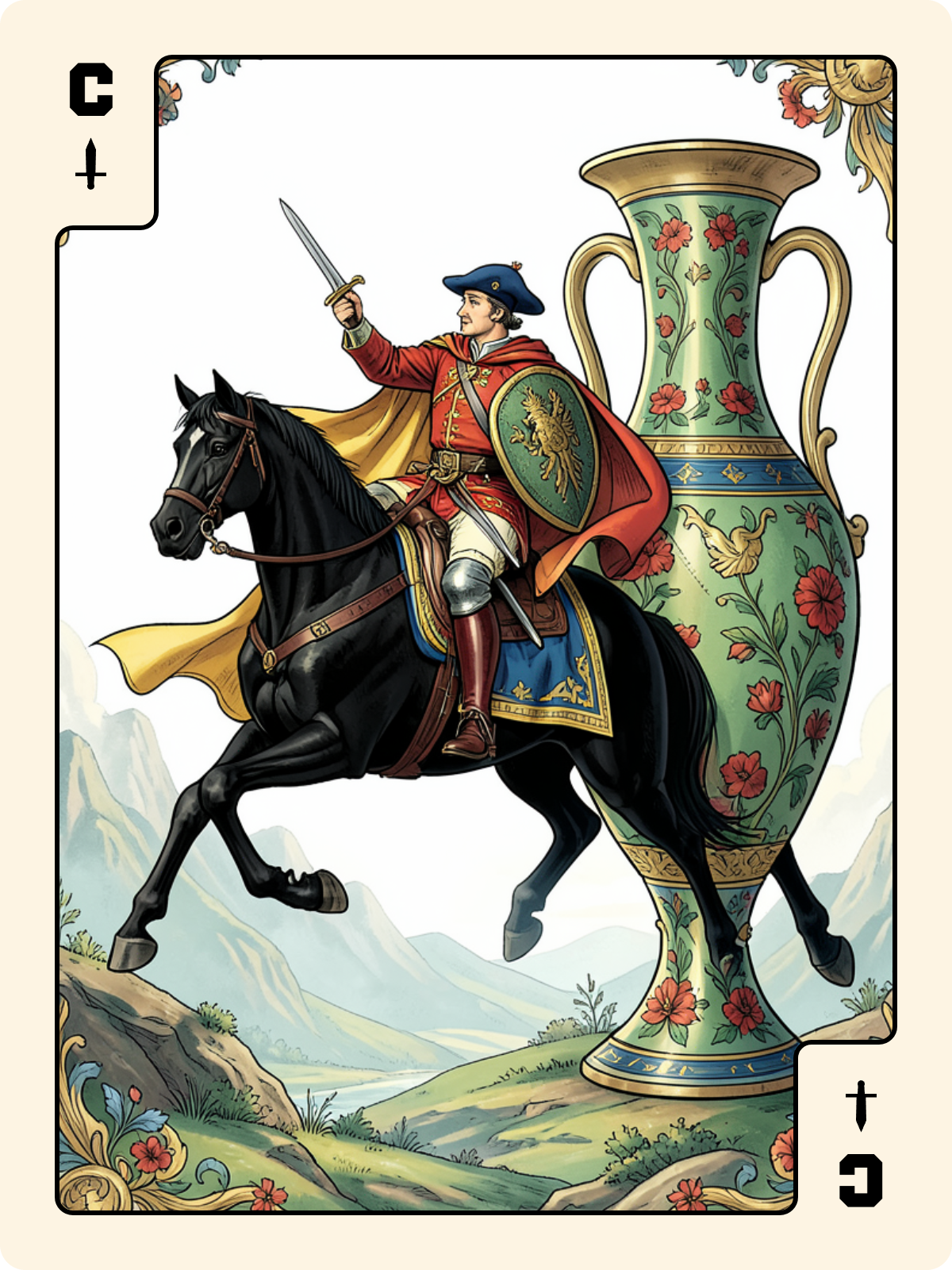 As de Cœur + Cavalier d'Épée + As de Coupe
