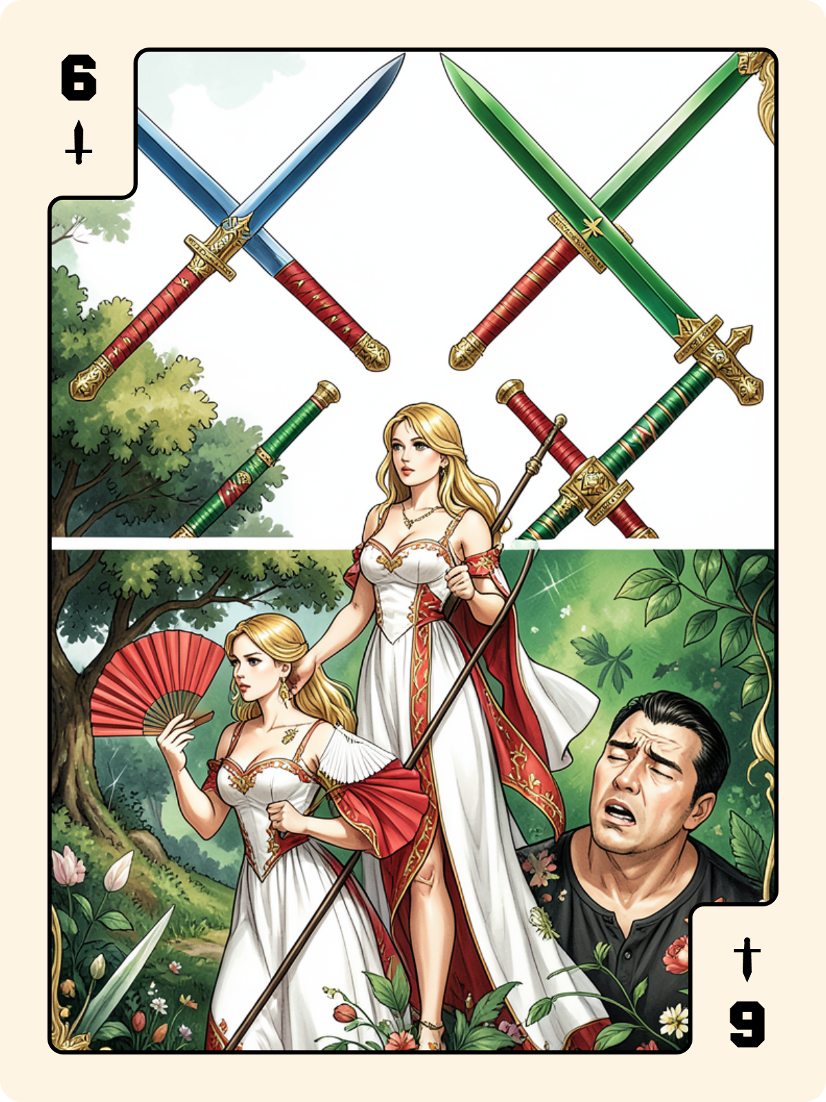 Arcane majeur 3 + 6 d'Épée + Dame de Trèfle