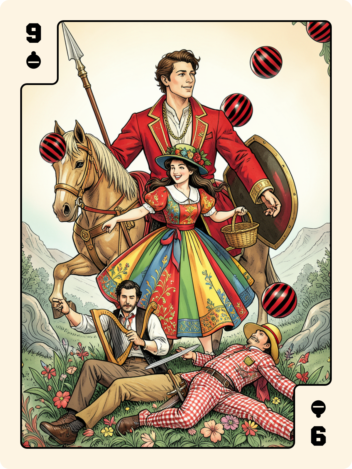 Cavalier de Carreau + 9 de Grelot + Atout 1