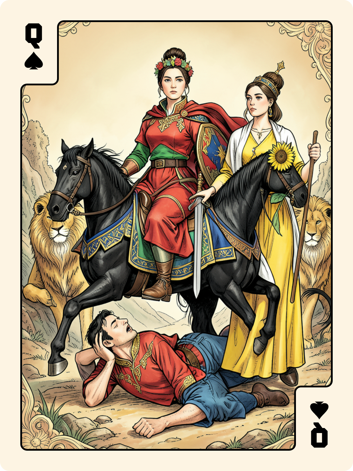 Cavalier d'Épée + Dame de Pique + Dame de Bâton