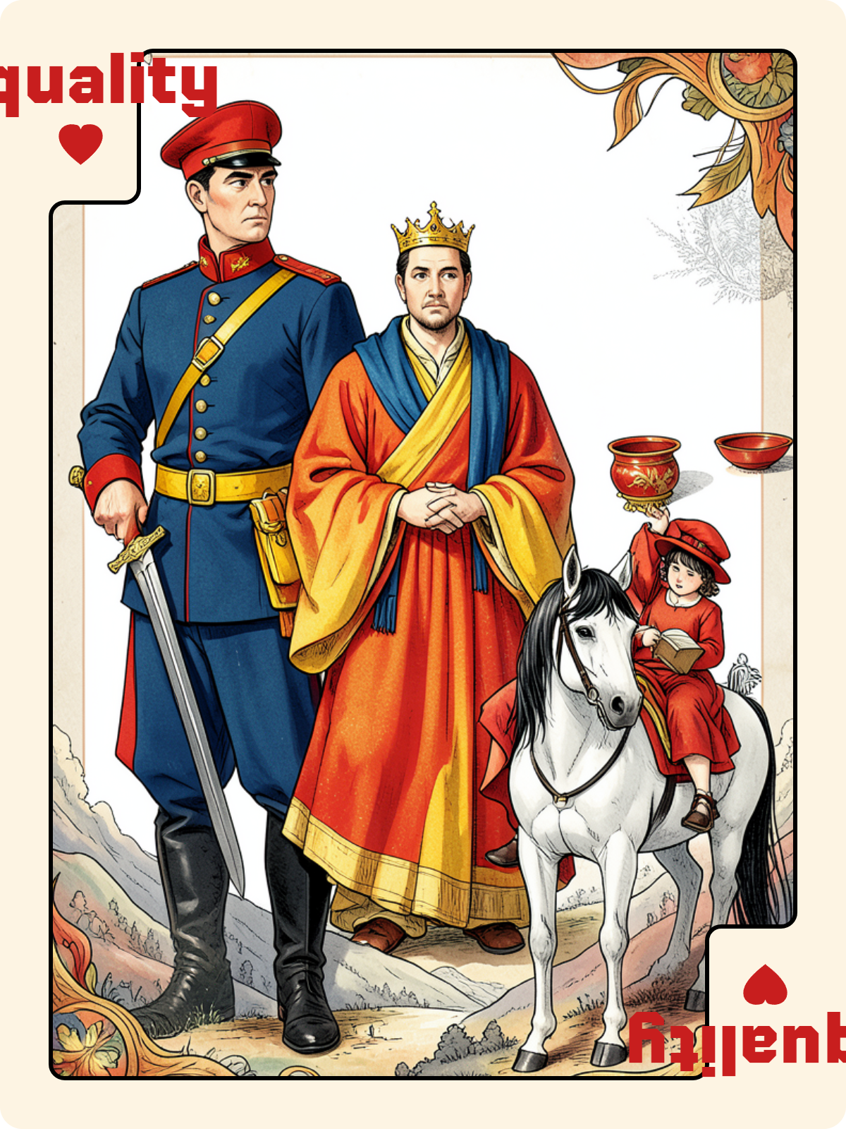 Roi de Coupe + Égalité de Cœur + Cavalier de Coupe