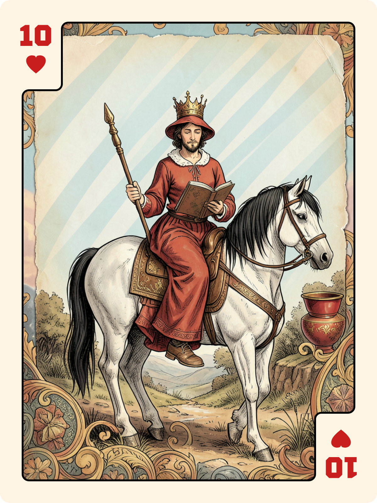 Roi de Coupe + 10 de Cœur + Cavalier de Coupe