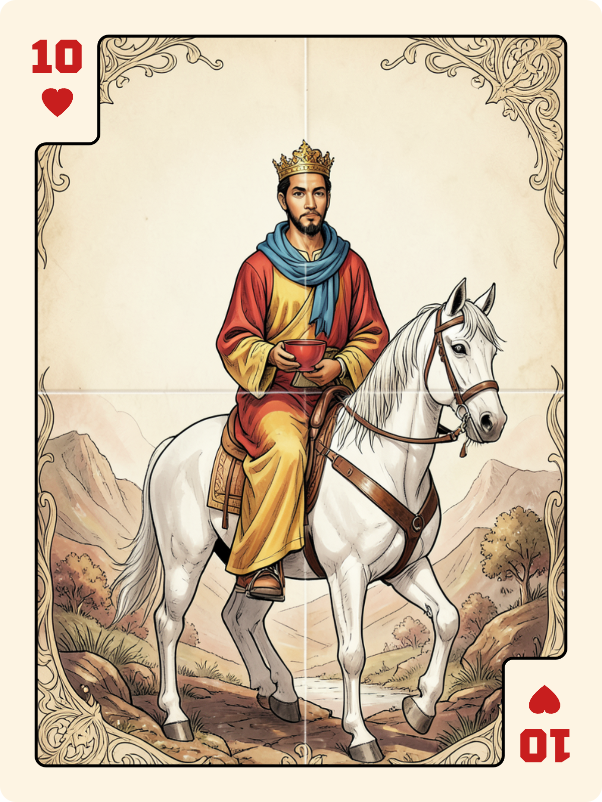 Roi de Coupe + 10 de Cœur + Cavalier de Coupe