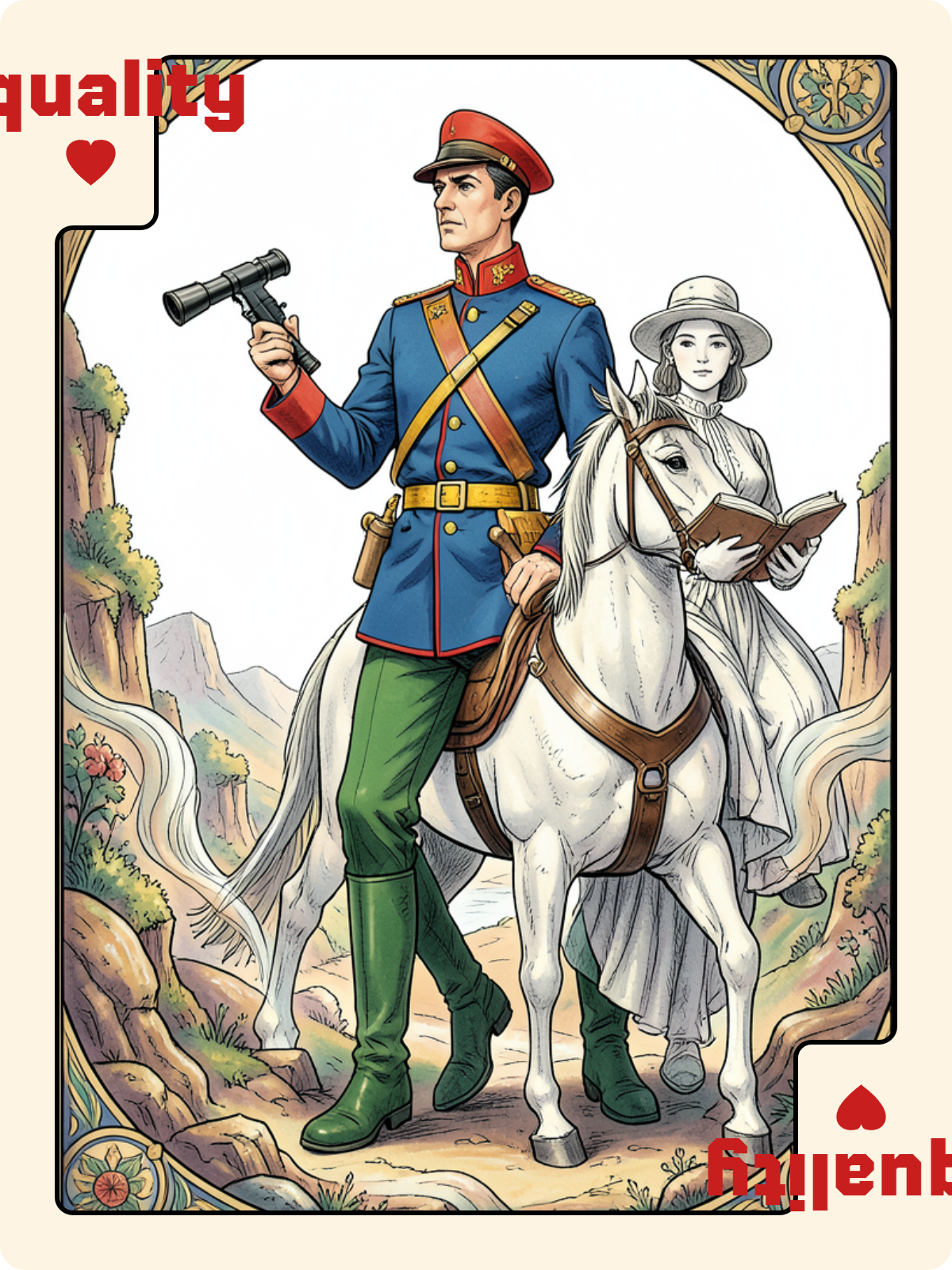 Roi de Coupe + Égalité de Cœur + Cavalier de Coupe