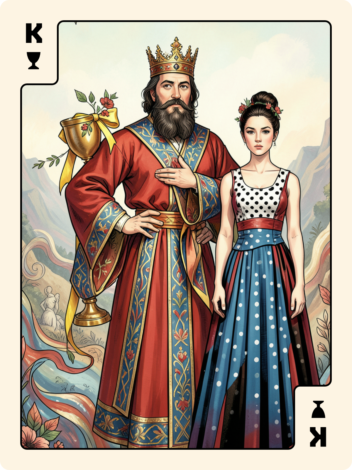 As de Bâton + Roi de Coupe + Dame de Trèfle