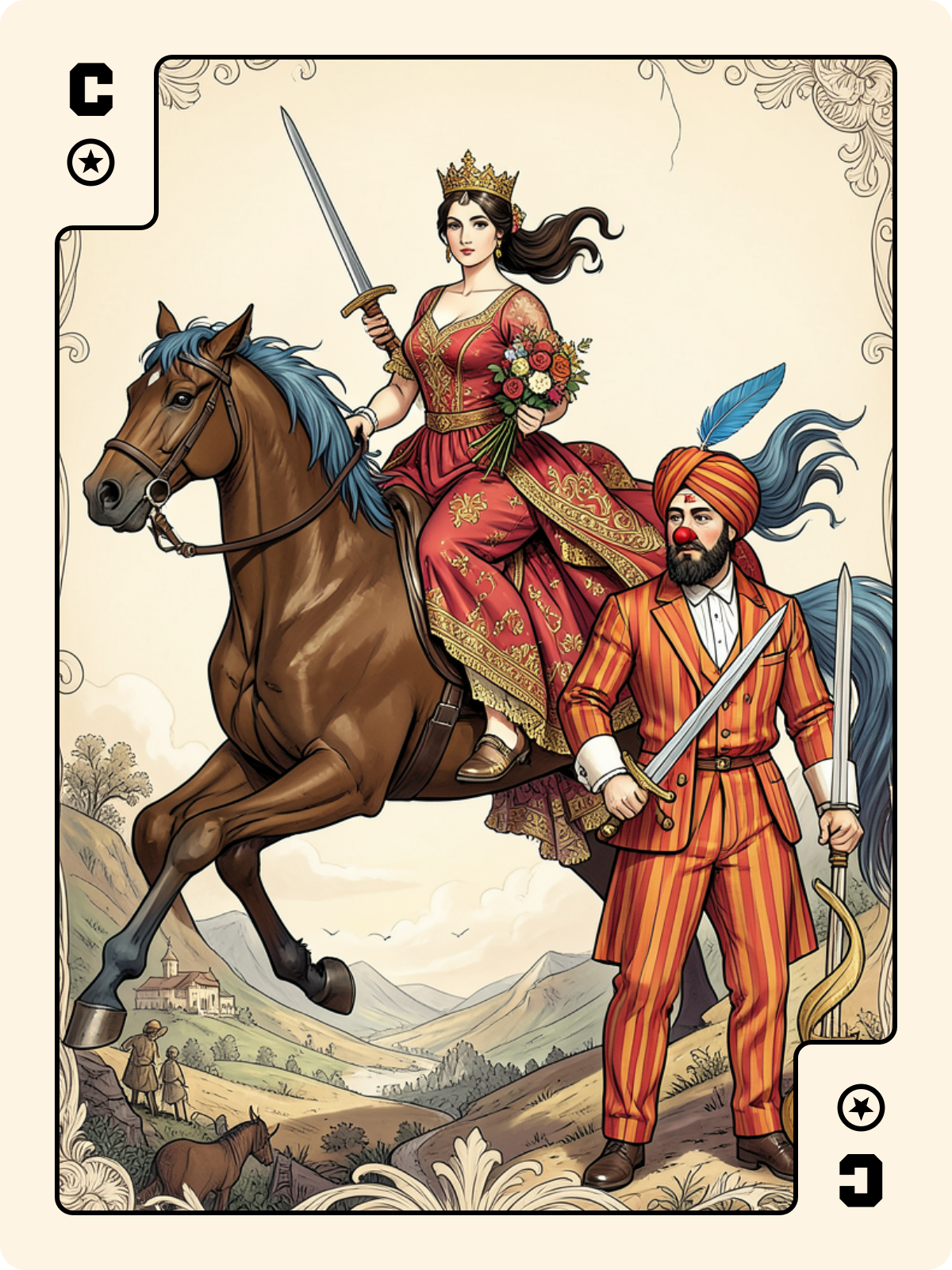 Dame de Cœur + Cavalier de Denier + Roi de Pique
