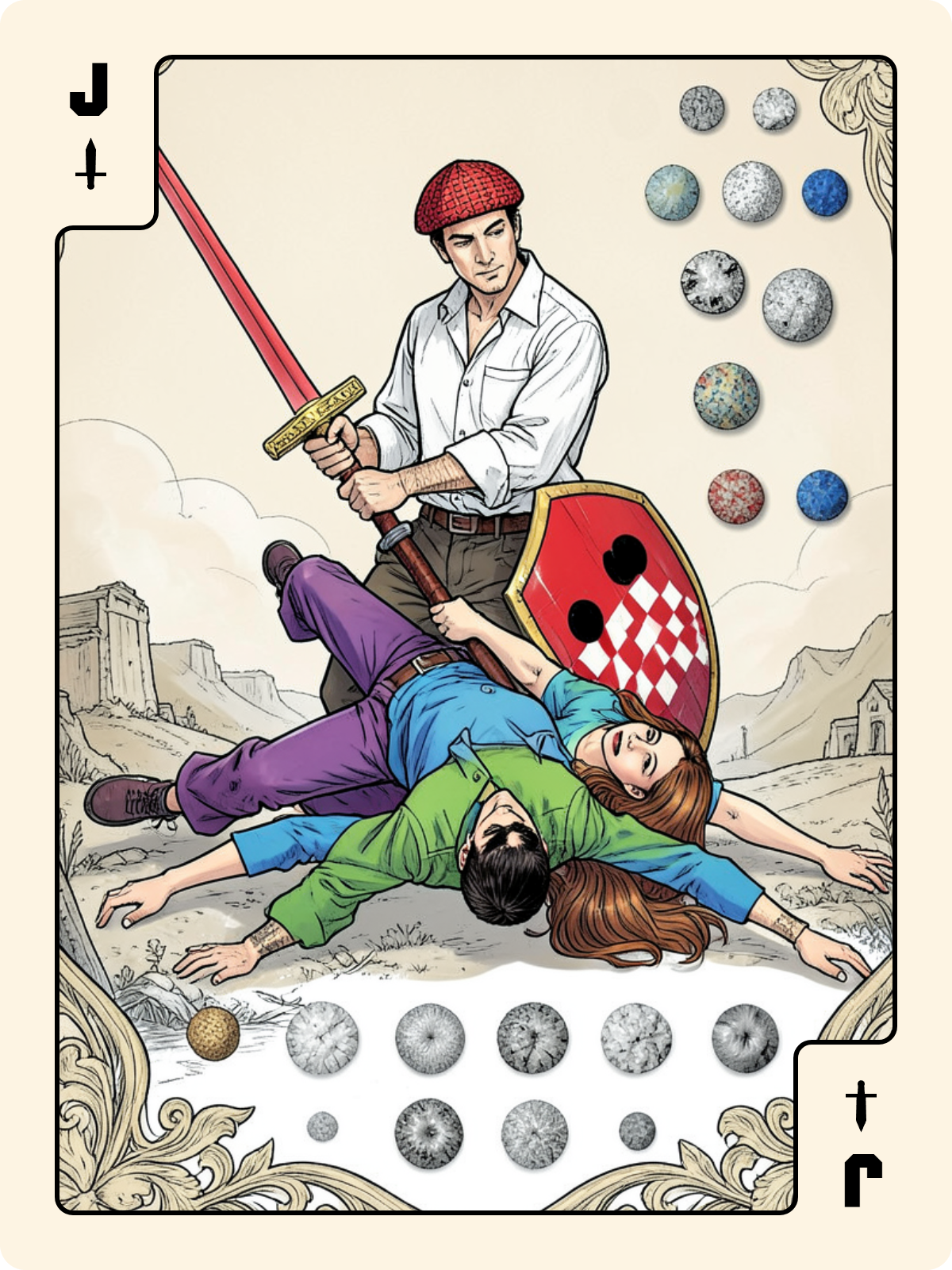 Ober de Bouclier + Valet d'Épée + 10 de Trèfle