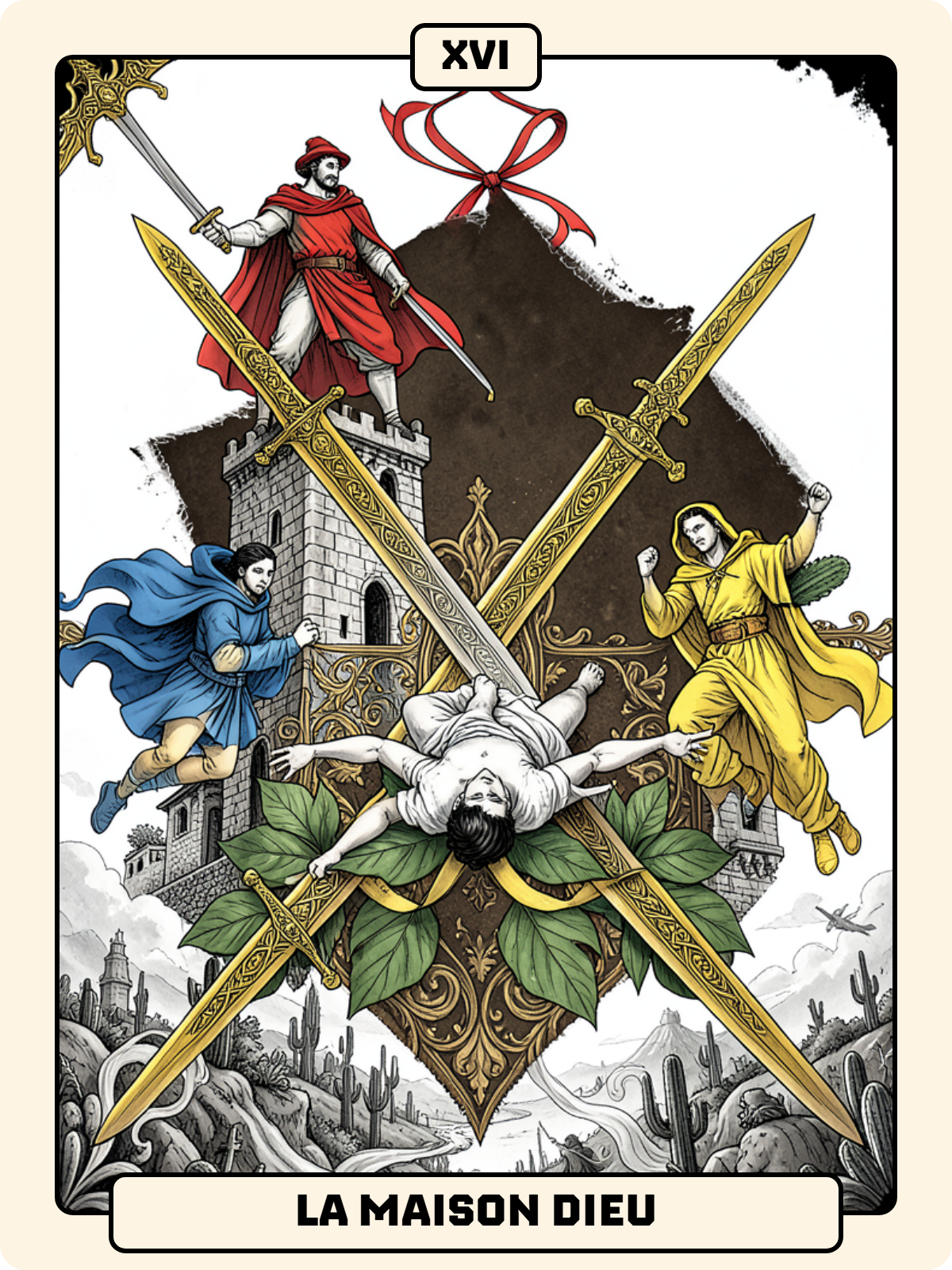 2 de Bâton + Arcane majeur 16 + 3 de Bâton