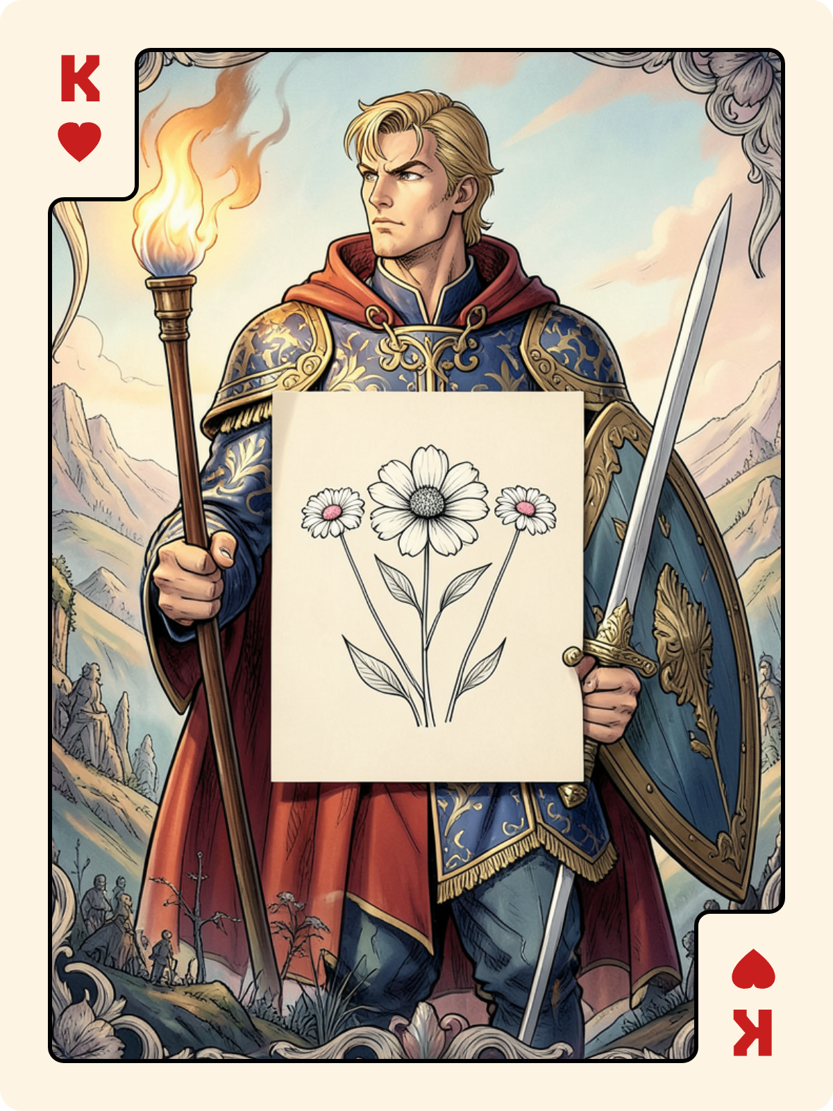 4 de Rose + Roi de Cœur + Roi de Trèfle