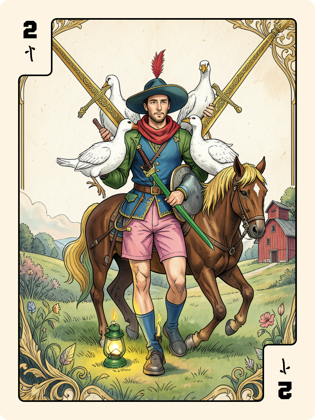 Unter de Gland + 2 de Bâton + Cavalier de Bâton