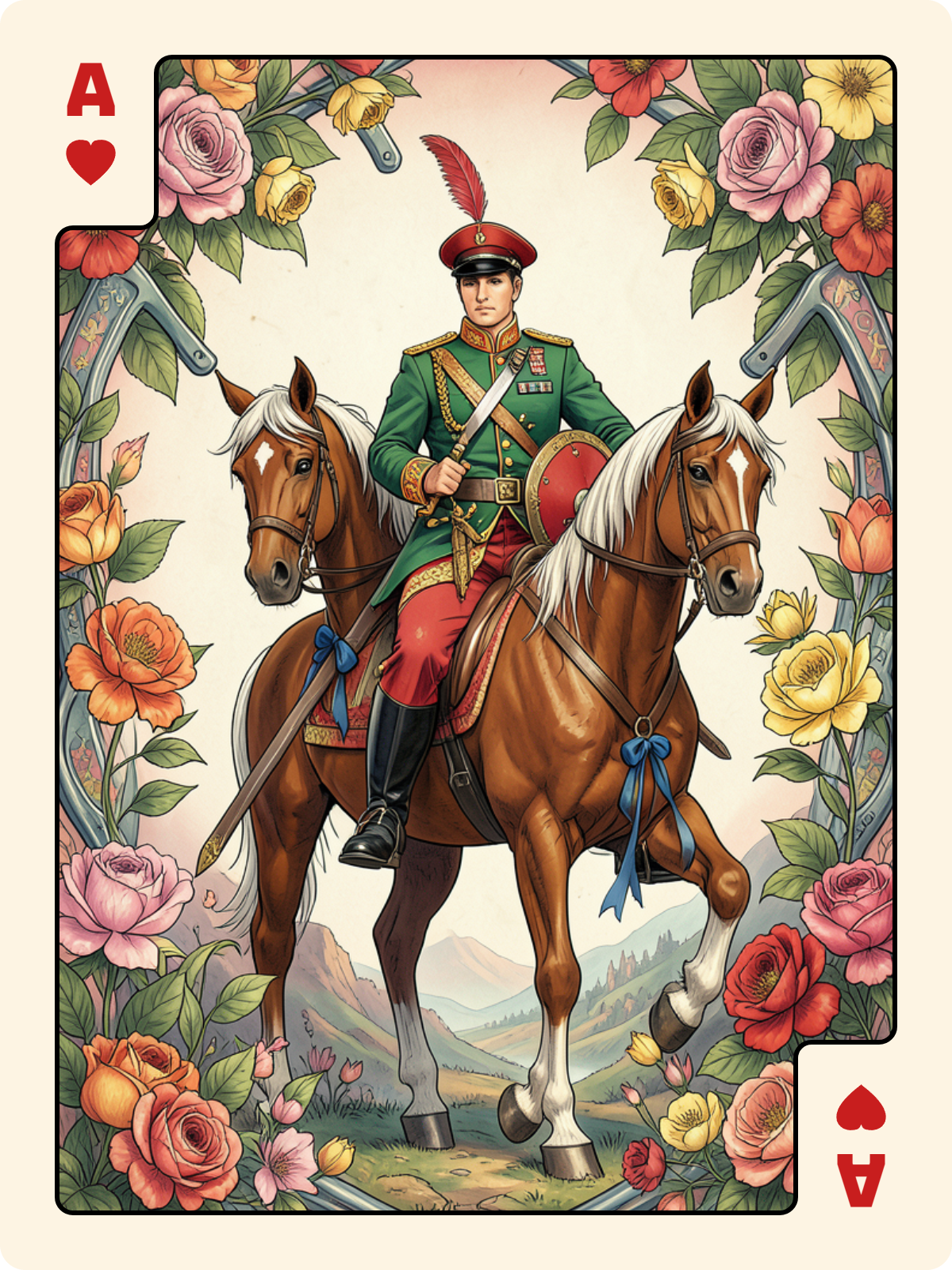 Cavalier de Carreau + Daus de Cœur + As de Cœur