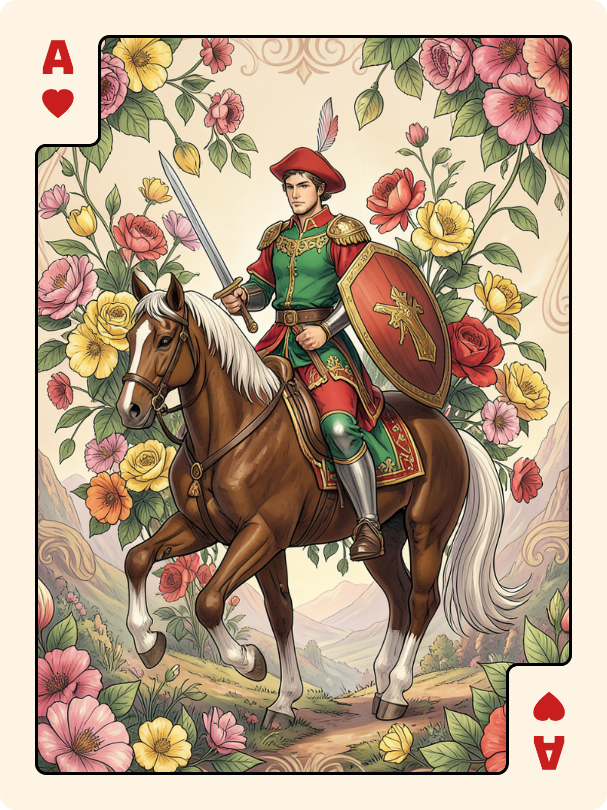 Cavalier de Carreau + Daus de Cœur + As de Cœur