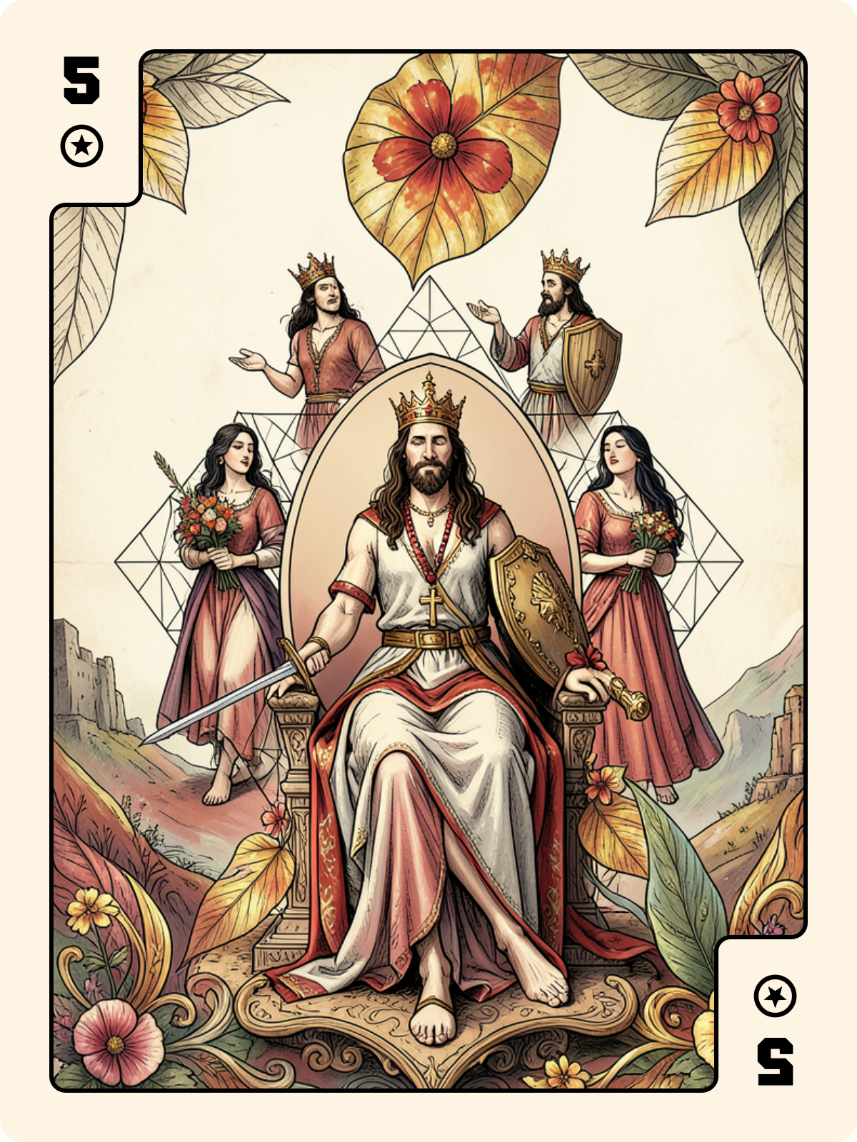 9 de Feuille + 5 de Denier + Dame de Cœur