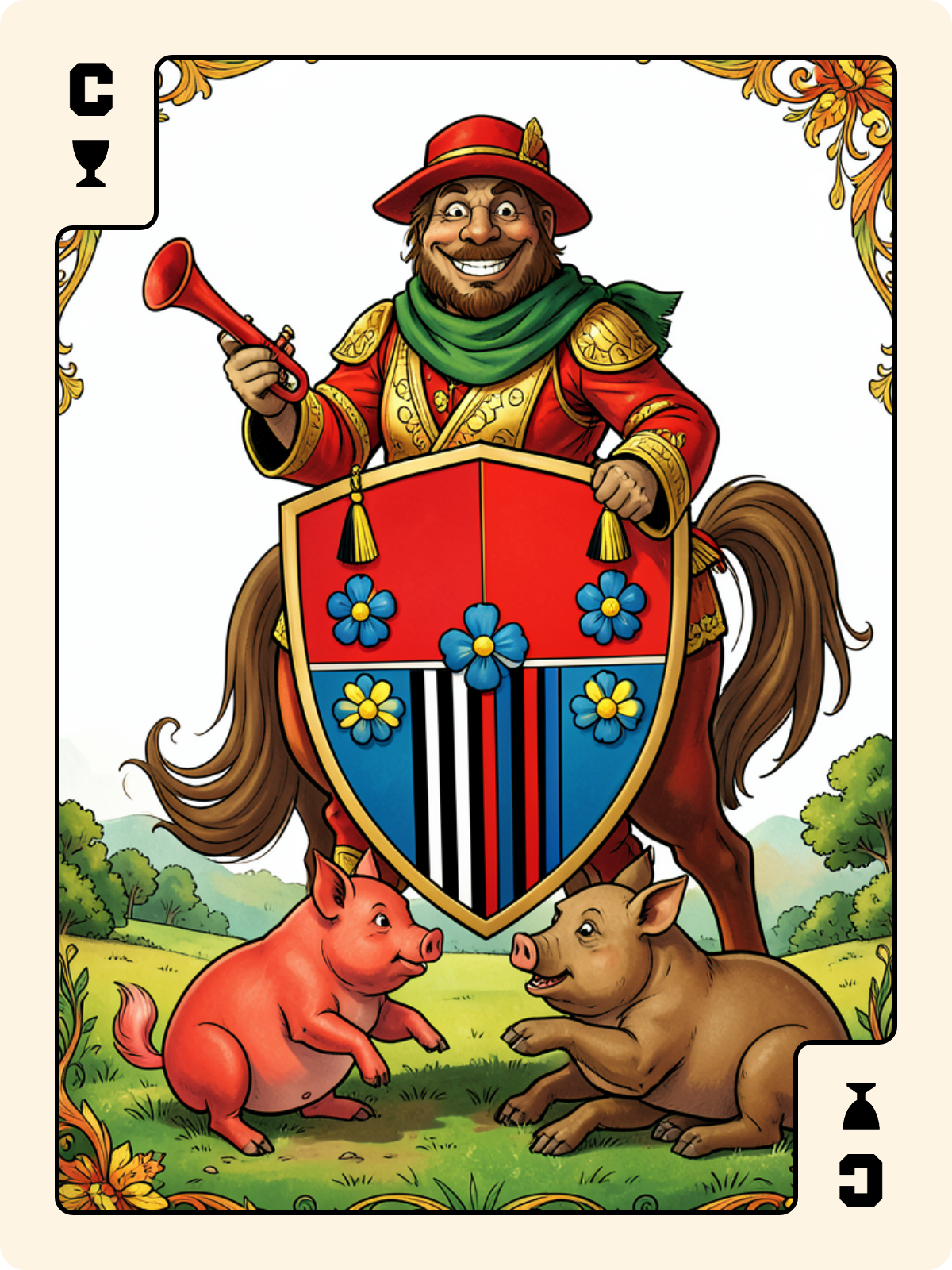 10 de Rose + Cavalier de Coupe + As de Grelot