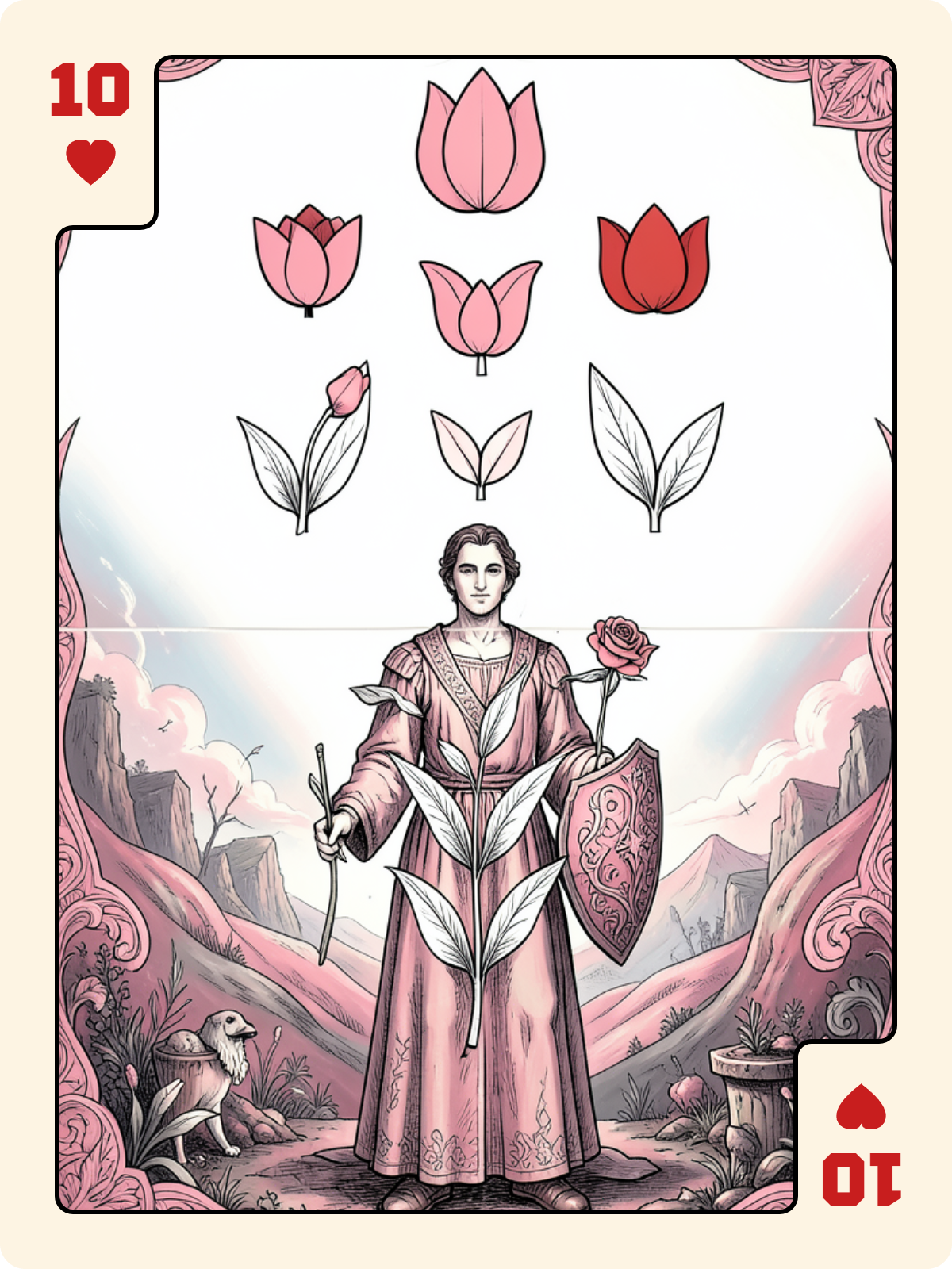 Dame de Cœur + 10 de Cœur + As de Gland