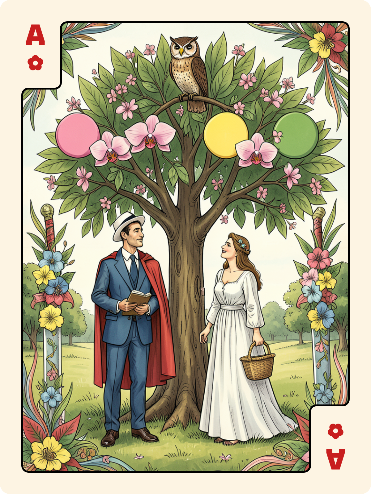 Daus de Grelot + As de Rose + 5 de Bâton