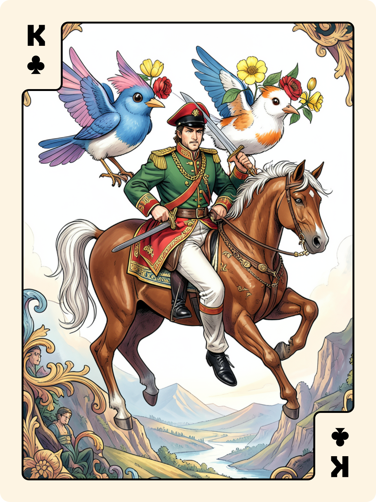 Cavalier de Carreau + Roi de Trèfle + Ober de Rose
