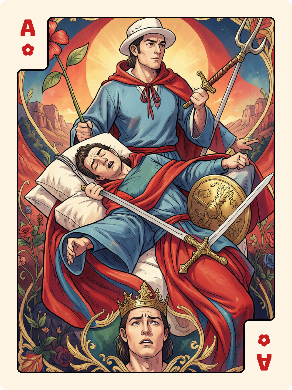 Cavalier de Trèfle + As de Rose + Atout 3