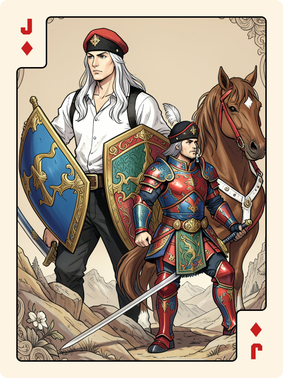 Cavalier de Carreau + Valet de Carreau + Valet d'Épée