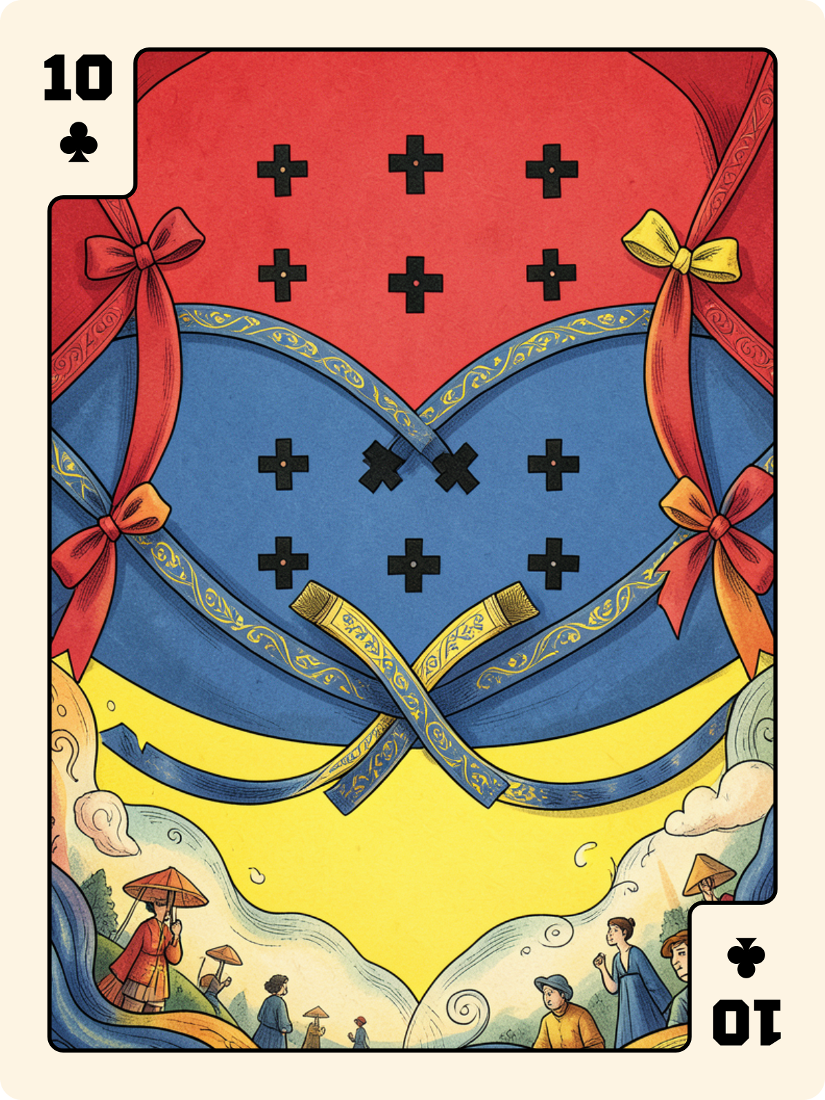 6 de Bâton + 10 de Trèfle + 9 de Rose