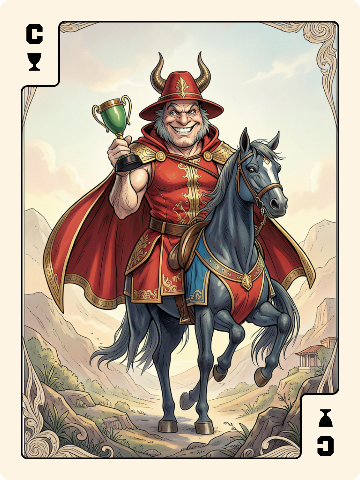 10 de Trèfle + Cavalier de Coupe + As de Pique