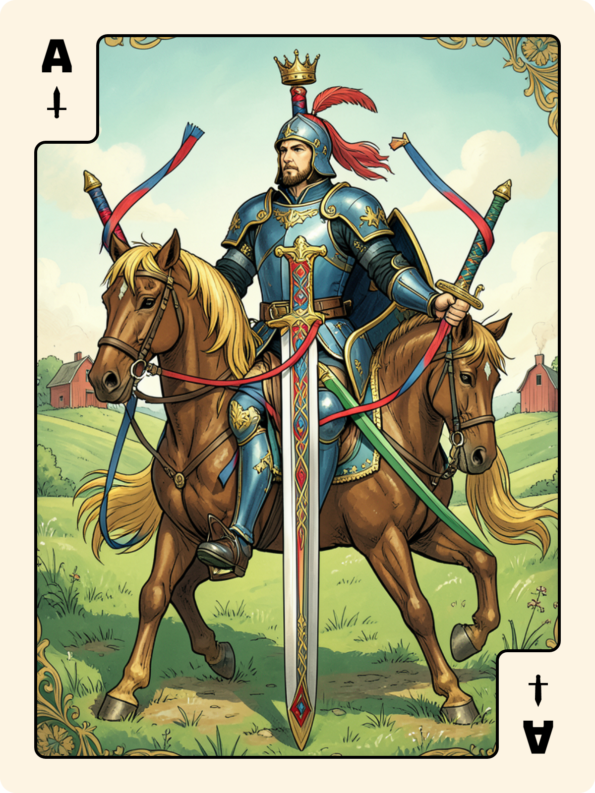 Roi de Cœur + As d'Épée + Cavalier de Bâton