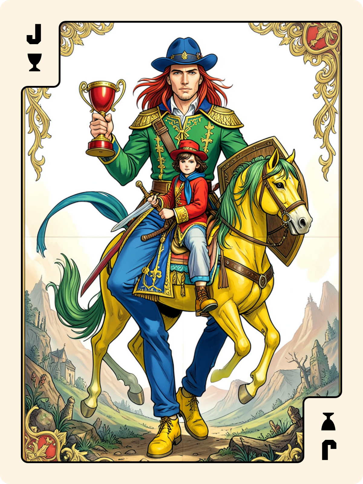 Roi de Cœur + Valet de Coupe + Cavalier de Bâton