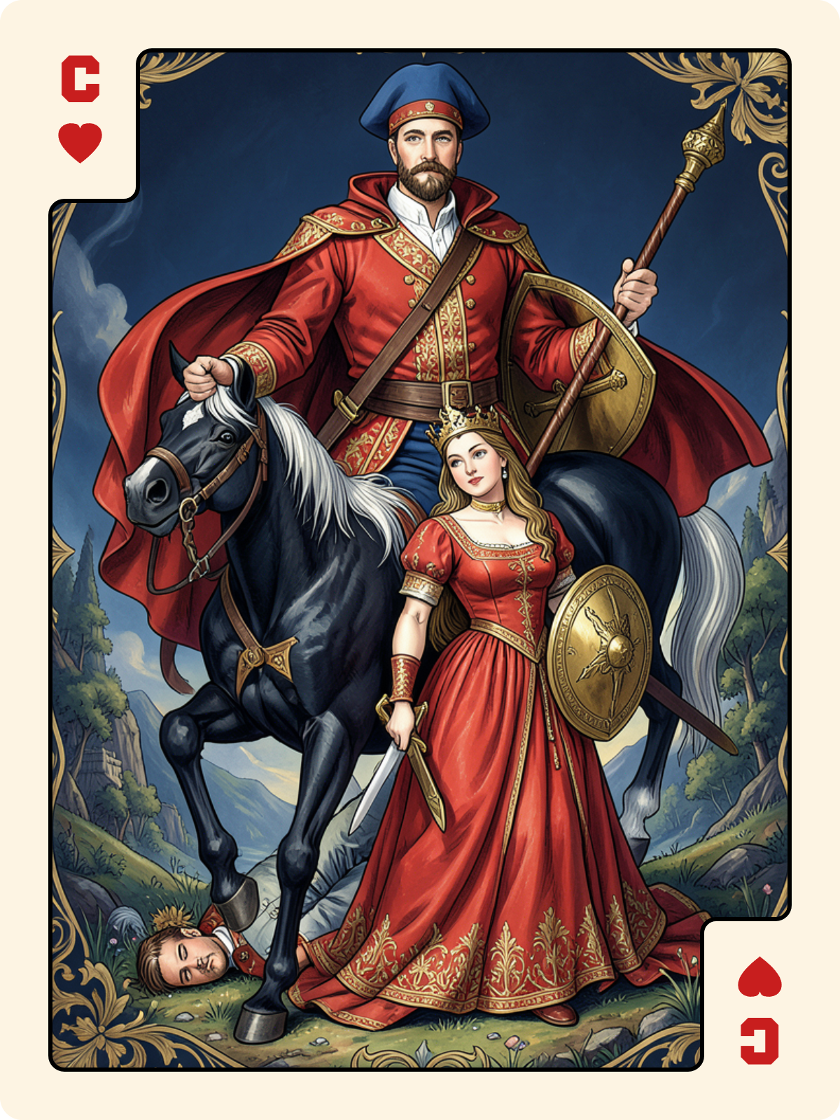 Roi de Feuille + Cavalier de Cœur + Atout 3