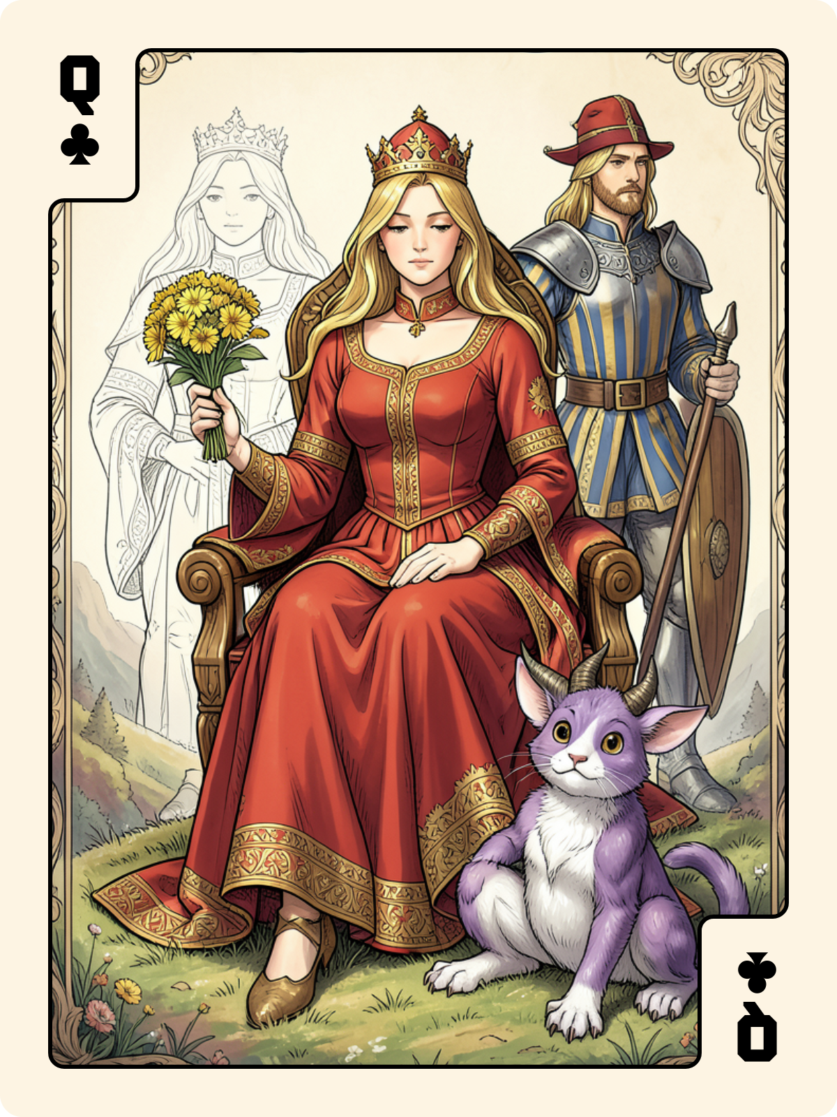 Valet de Trèfle + Dame de Trèfle + Dame de Carreau