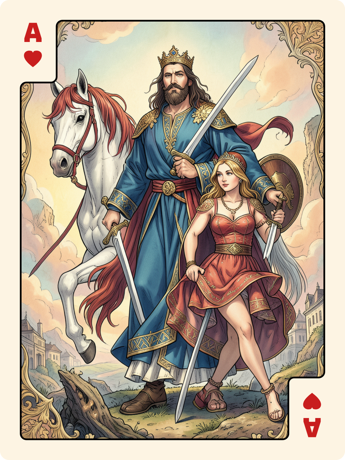 Cavalier de Carreau + As de Cœur + Roi de Cœur