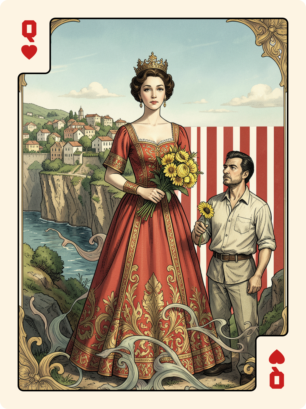 As de Carreau + Dame de Cœur + Roi de Rose
