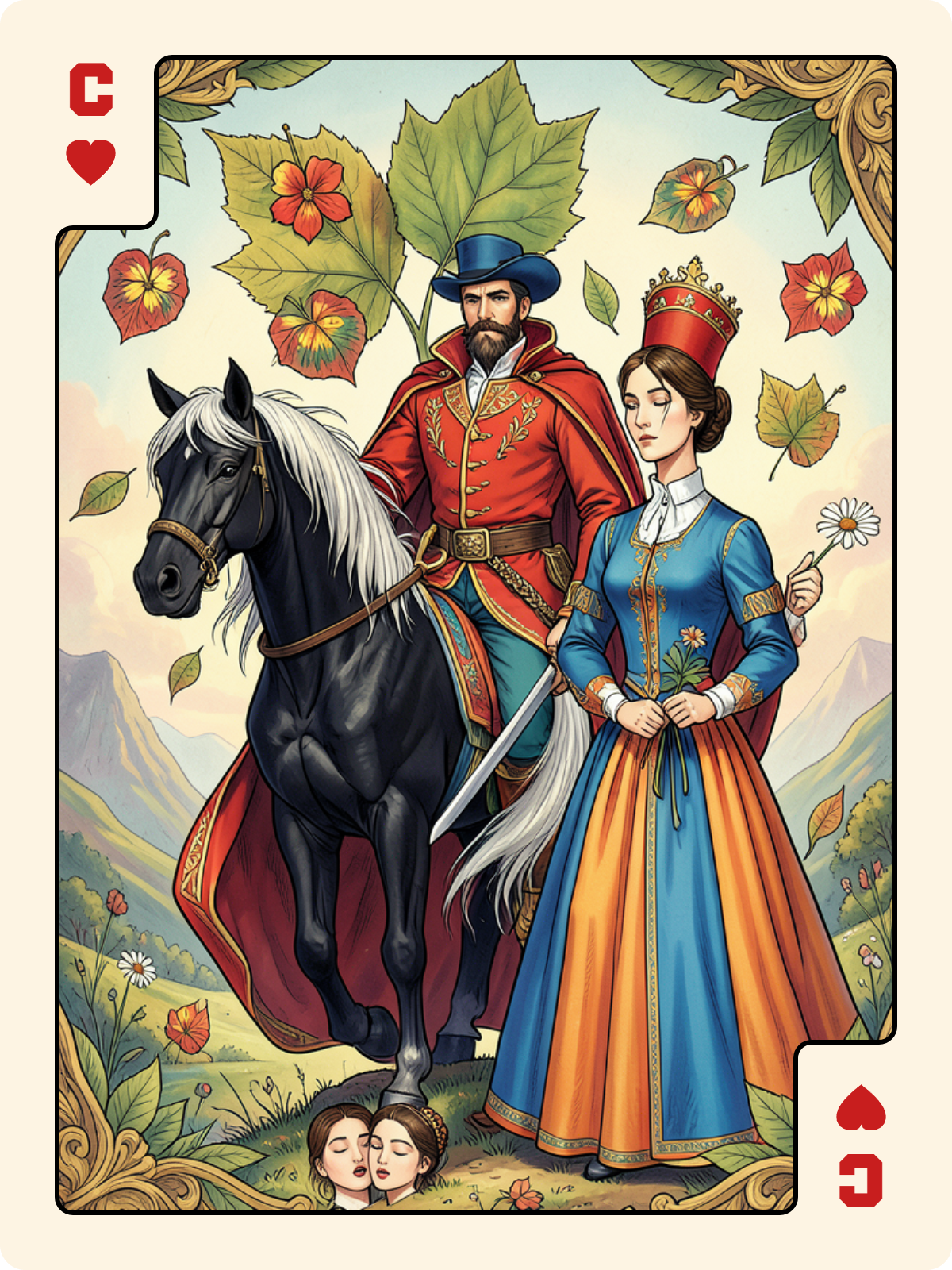 9 de Feuille + Cavalier de Cœur + Dame de Carreau