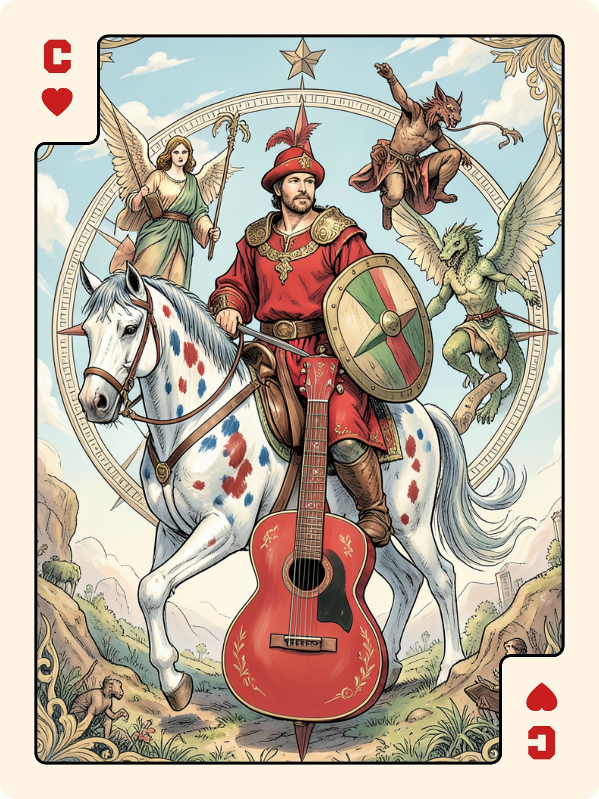 Arcane majeur 10 + Cavalier de Cœur + 3 de Bâton