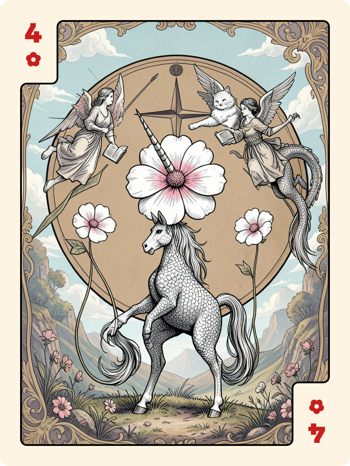 Arcane majeur 10 + 4 de Rose + Atout 8