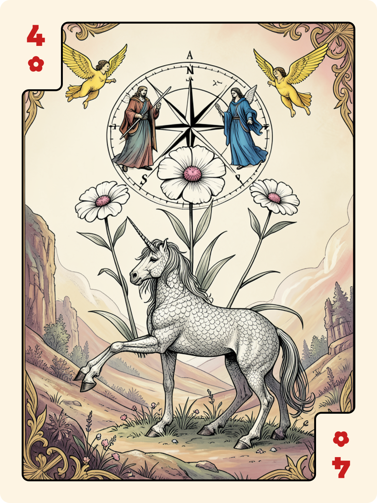 Arcane majeur 10 + 4 de Rose + Atout 8