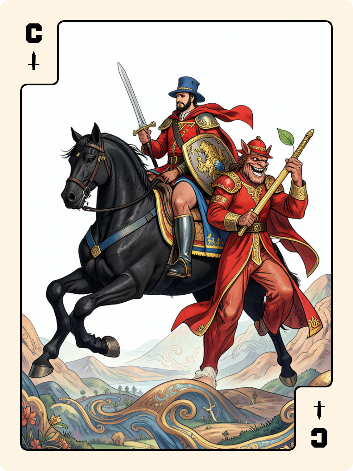 As de Pique + Cavalier d'Épée + Roi de Bâton