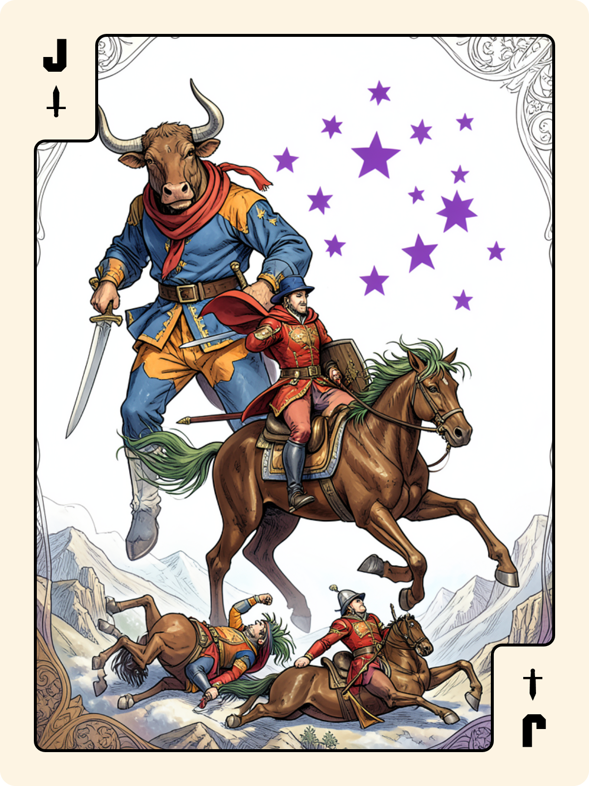 7 de Carreau + Valet d'Épée + Cavalier de Cœur