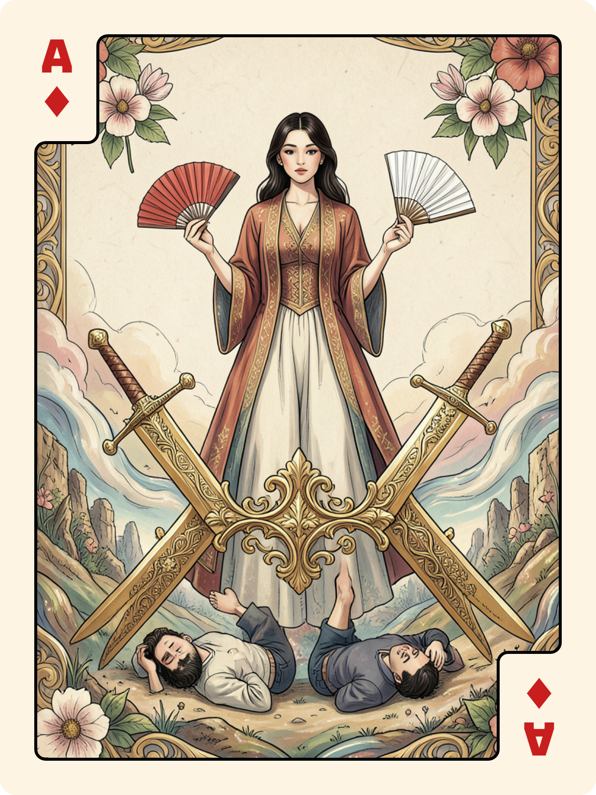 Dame de Trèfle + As de Carreau + 2 de Bâton