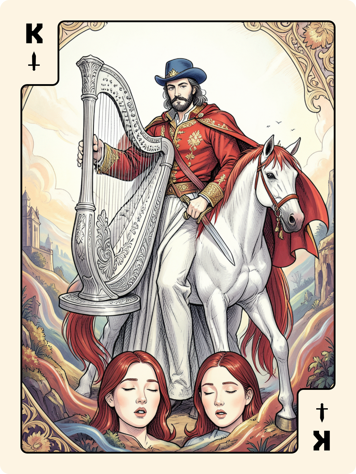 Cavalier de Cœur + Roi d'Épée + 10 de Pique