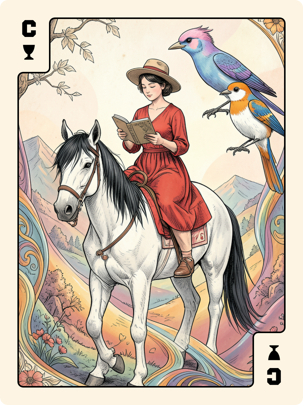 Roi de Trèfle + Cavalier de Coupe + As de Carreau