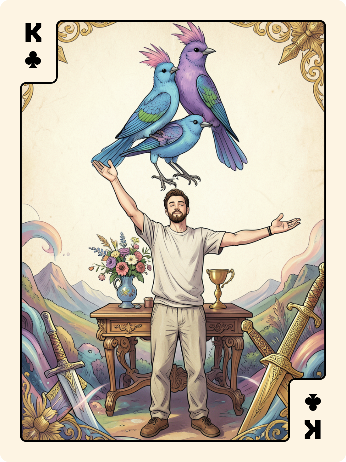 Arcane majeur 1 + Roi de Trèfle + 2 de Bâton
