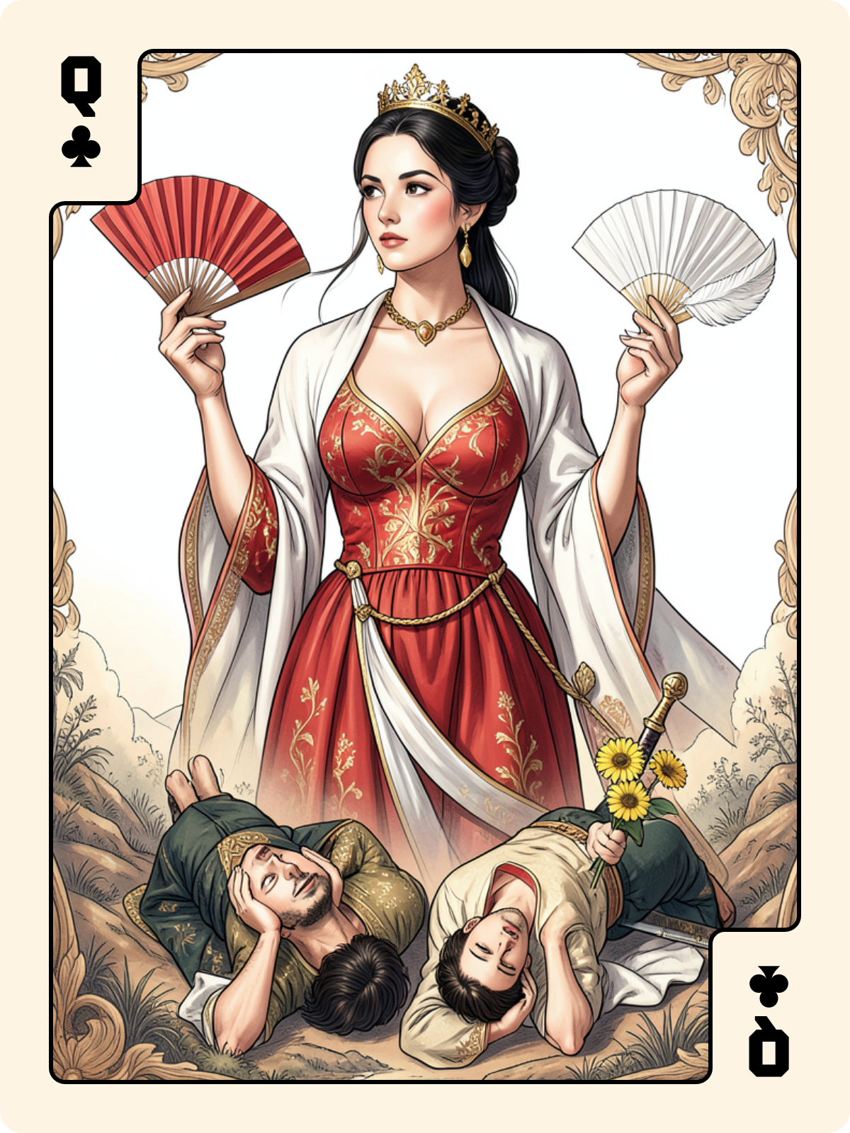 Dame de Pique + Dame de Trèfle + Roi de Rose