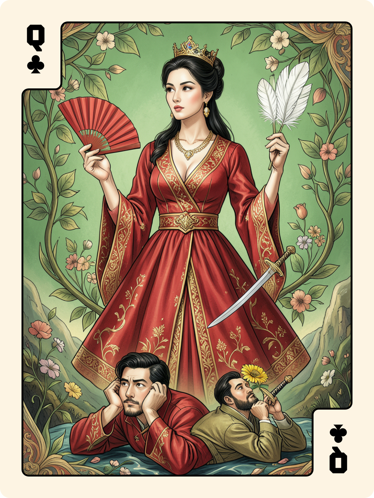 Dame de Pique + Dame de Trèfle + Roi de Rose